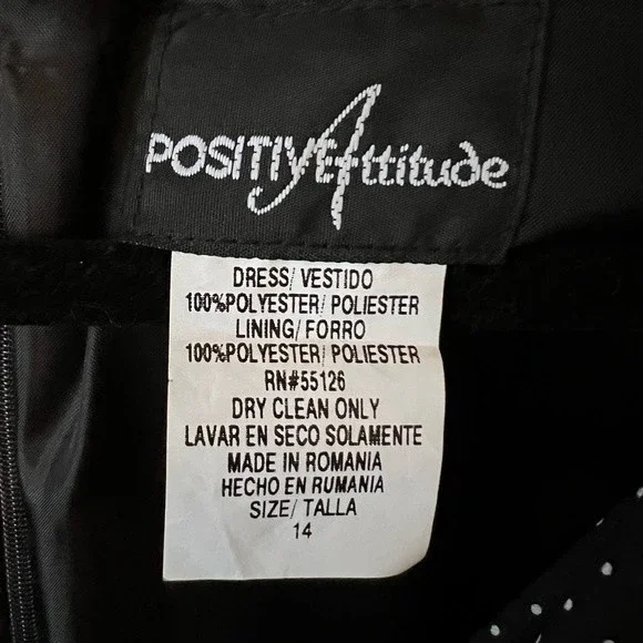 NWT Positive Attitude Midi Classic Black Dress Cap Sleeve Shirt/Skirt Look Sz 14 - Picture 4 of 7